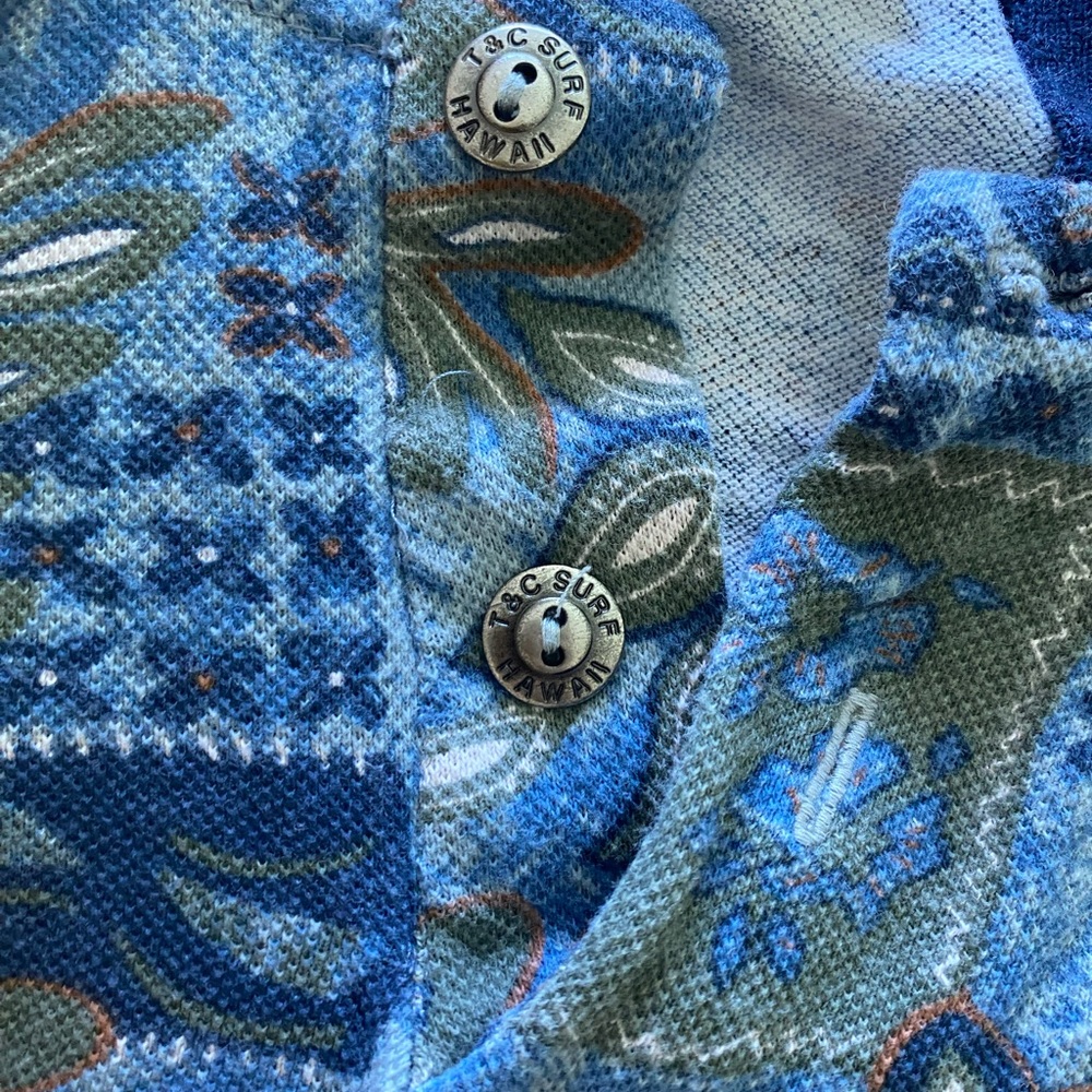 Vintage T&C Surf Hawaii Cropped Polo Shirt Natural Fibers VTG Cotton Floral L - Picture 9 of 10